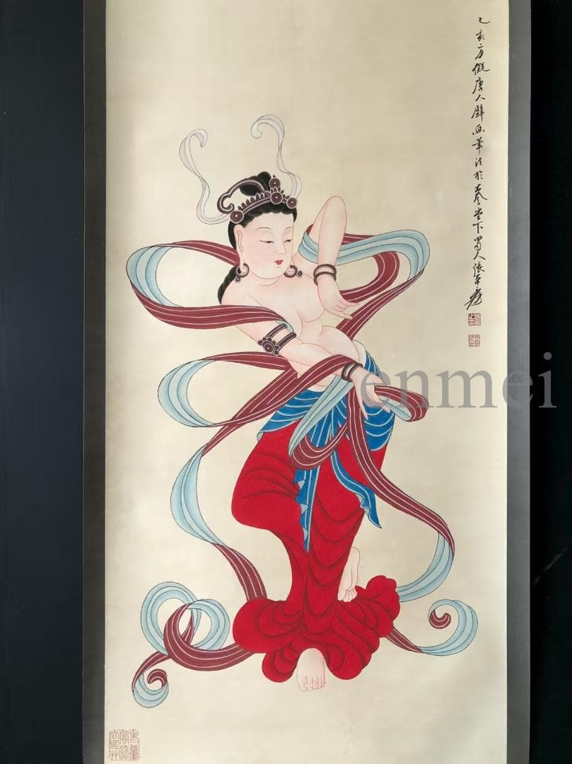 中国古美術・張大千款・飛天人物画・掛軸・純手描き・文房置物・水墨画・書道品・宣紙