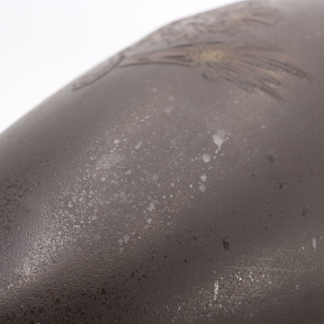 佐野宏采造 彫金花文銅花瓶 牡丹/梅/菊 銅器　C223　1FP8