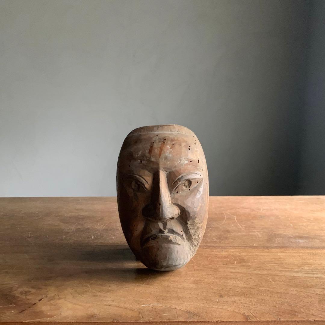 木彫 面型 ？ 古道具 木彫面 アンティーク 古美術 オブジェ