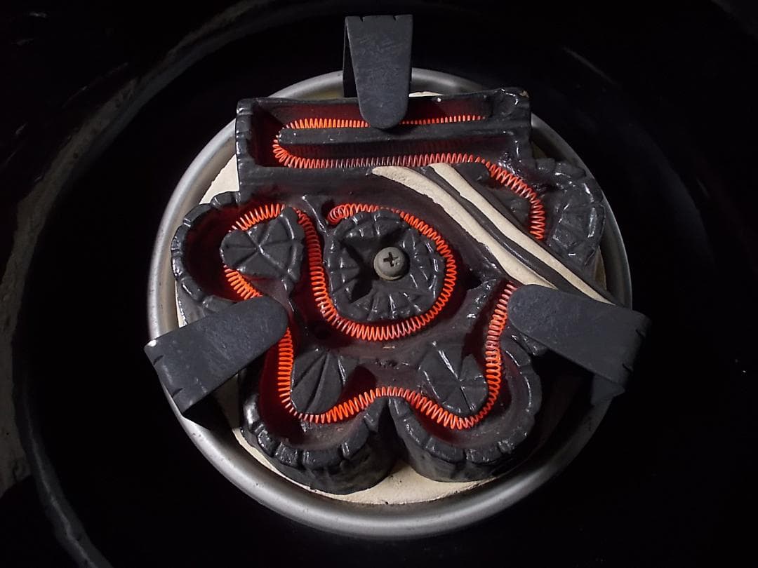 茶道具 富士釜 茶釜 真塗風炉型野々田電熱器 動作品 送料込み