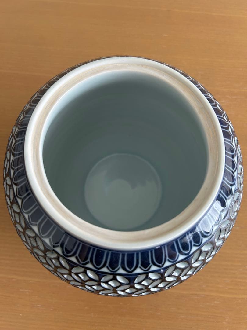 【最終値下】韓錫基　月正陶芸　白磁青華二重透刻　七宝文水指