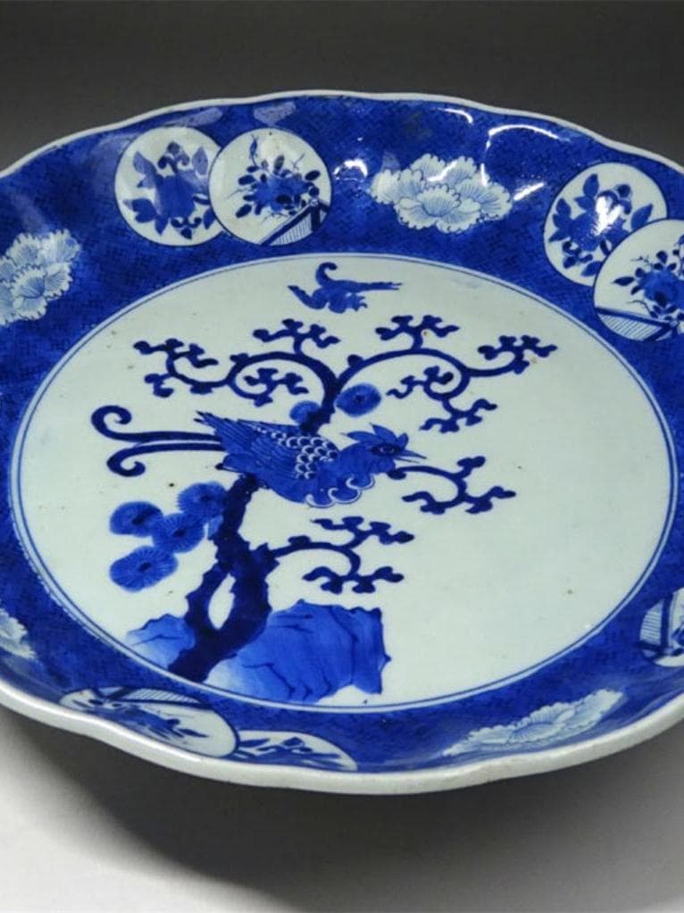 時代物 古伊万里 染付 大皿 幅約31.5cm 古陶磁 p95232