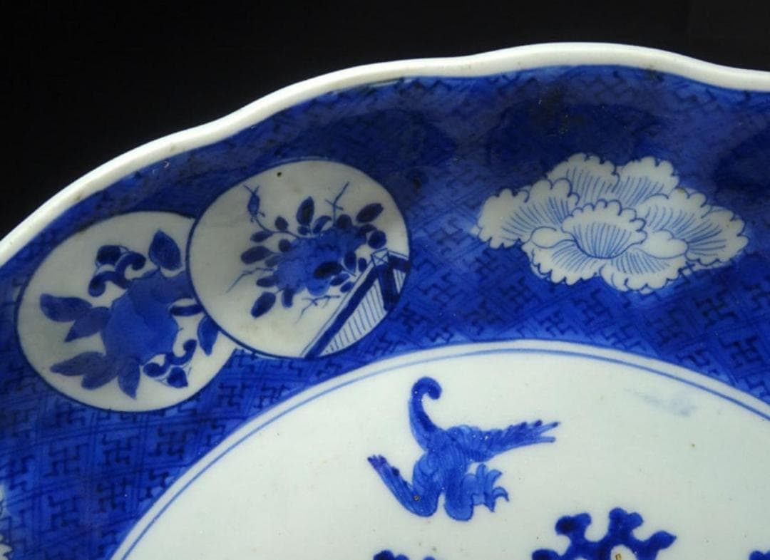時代物 古伊万里 染付 大皿 幅約31.5cm 古陶磁 p95232