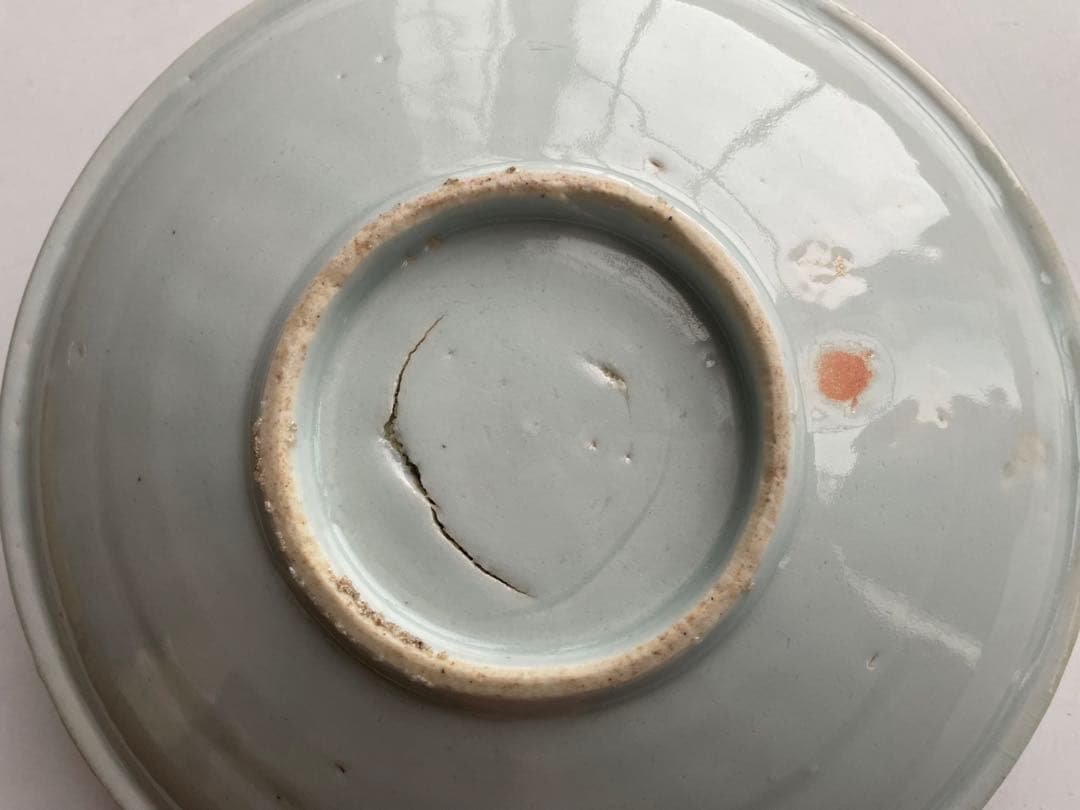 骨董　アンティーク　初期伊万里　染付　独釣図　鎬縁　六寸皿　丸皿　古伊万里　完品