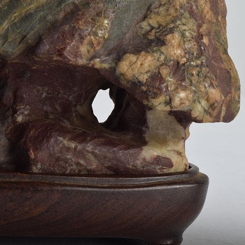 鑑賞石　天然石　赤石　赤玉石　葛屋　置物　約1319g　唐木台付　V　R9170