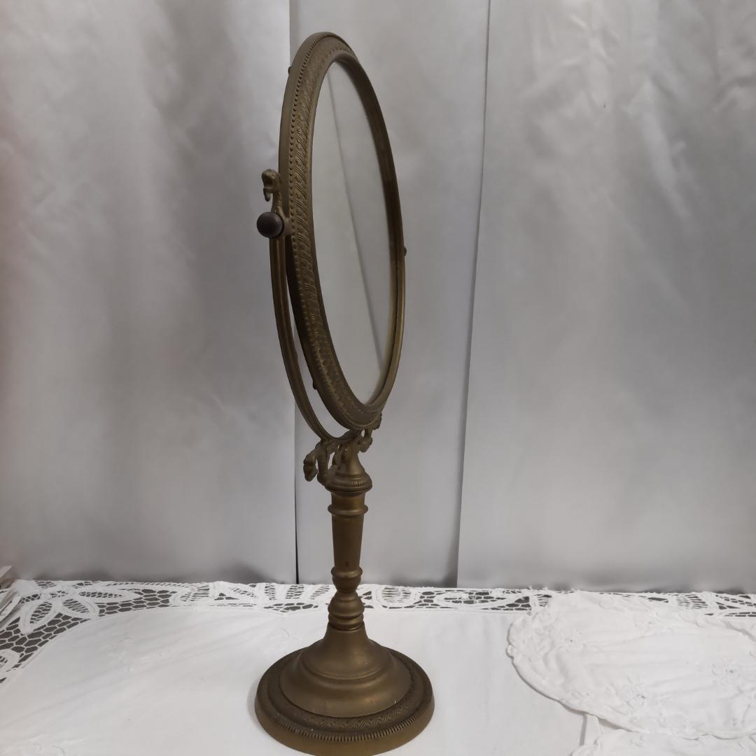 アンティーク仕上げ　鏡 ミラー スタンドミラー 卓上ミラー 卓上鏡 真鍮　ゴール