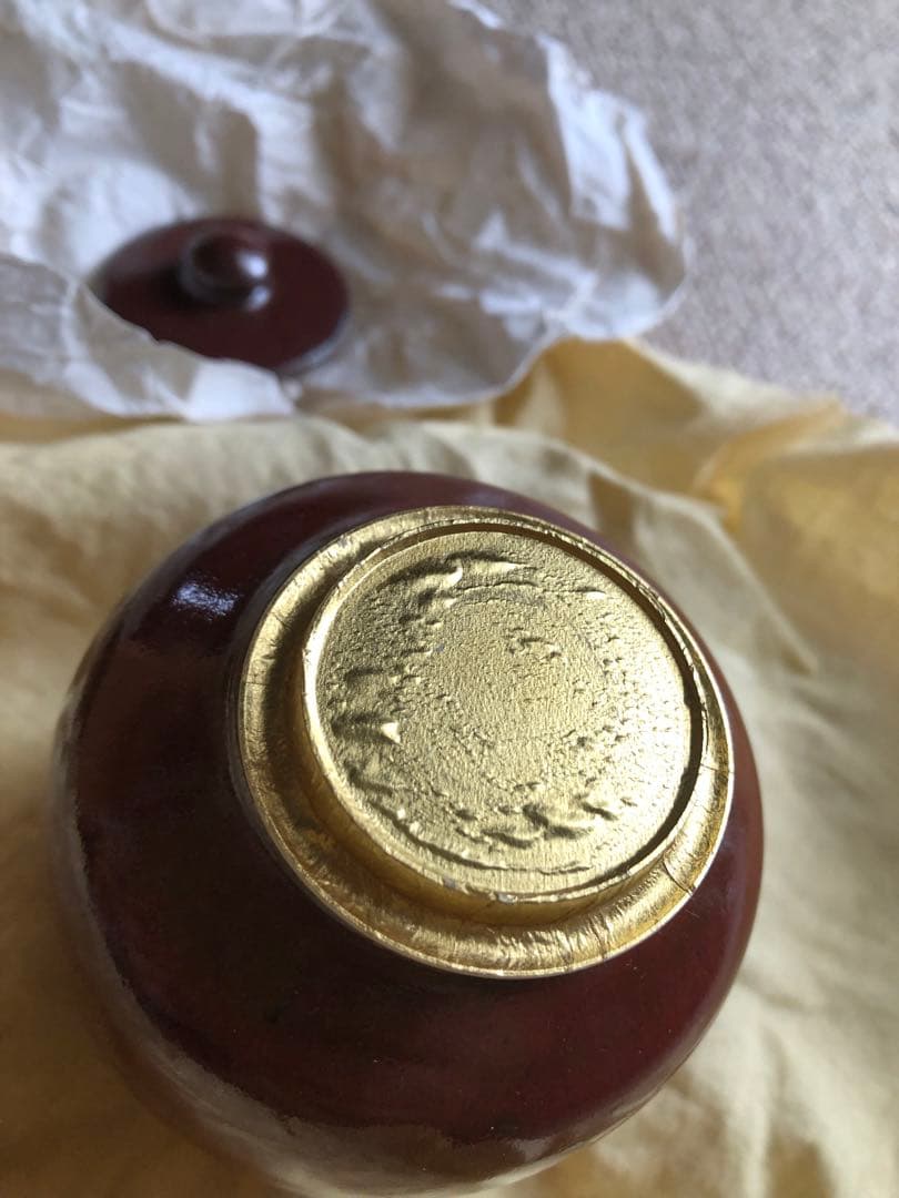 鉄砂　茶入　安東五　氏作　共箱入　替蓋付き