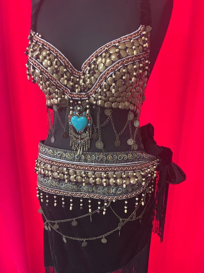 ベリーダンスブラベルトセットトライバルフュージョン コスチューム Mサイズ黒