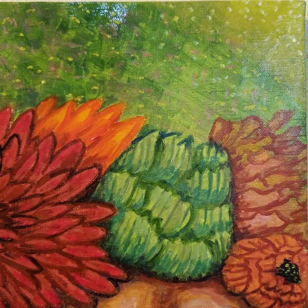 油絵　花冠の犬