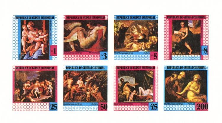 [25%OFF] カット無し切手、赤道ギニア、美術シート cbj_s130_er