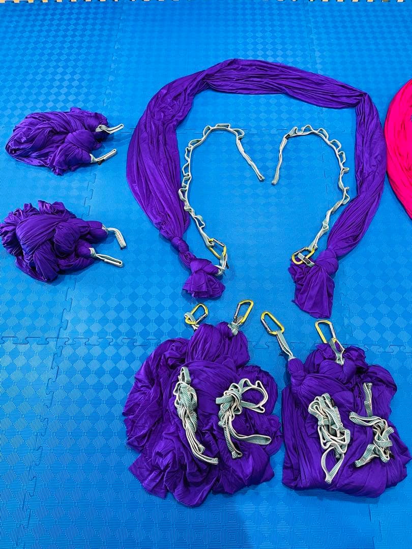 フライングヨガ ハンモック 11点セット 吊り下げ可能 紫/ピンク/水色