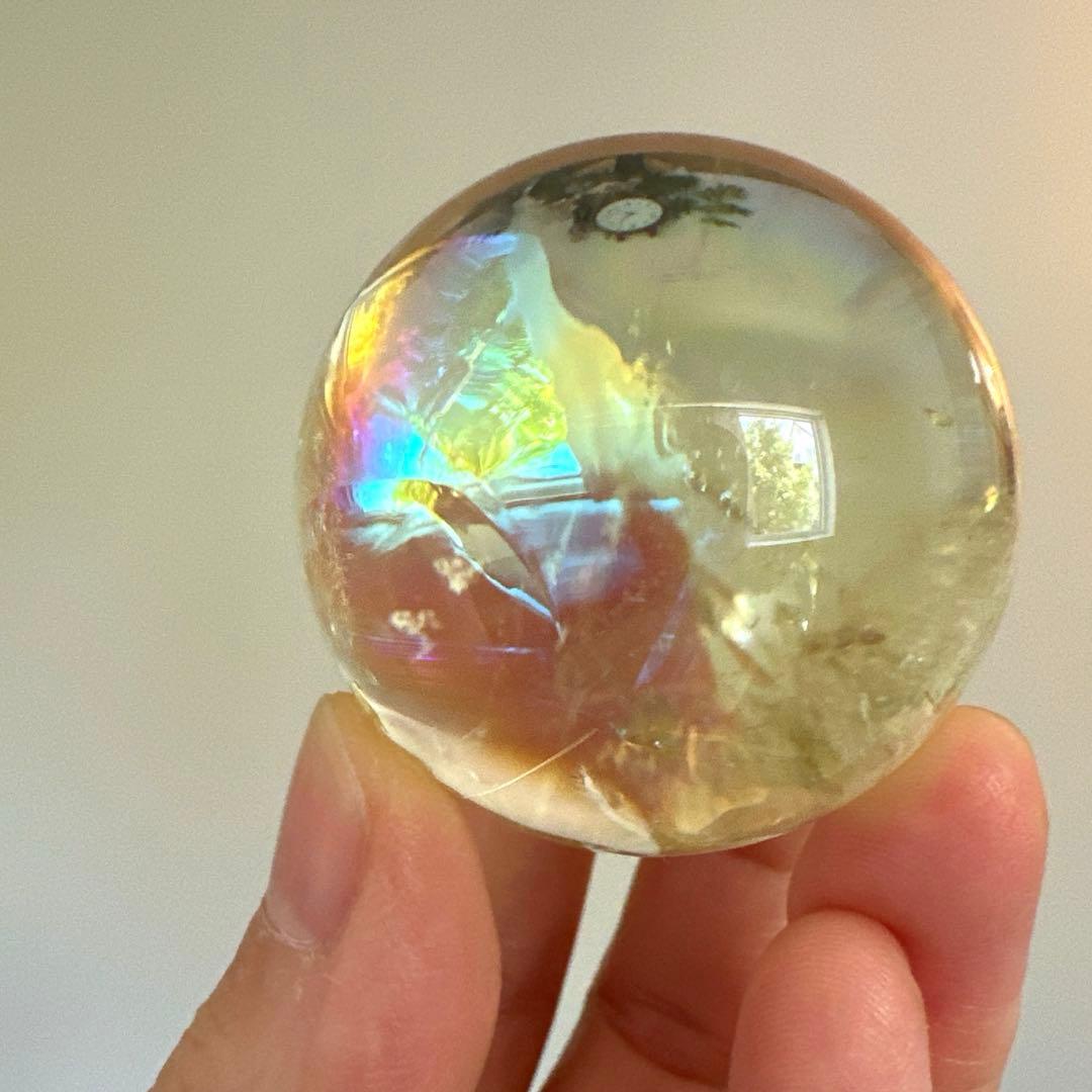 シトリン　高品質　スフィア　4.1㎝　レインボーシトリン