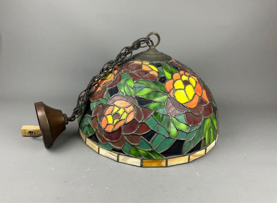 昭和レトロ ステンドグラス ランプ 照明 高級 真鍮 工芸硝子 本物