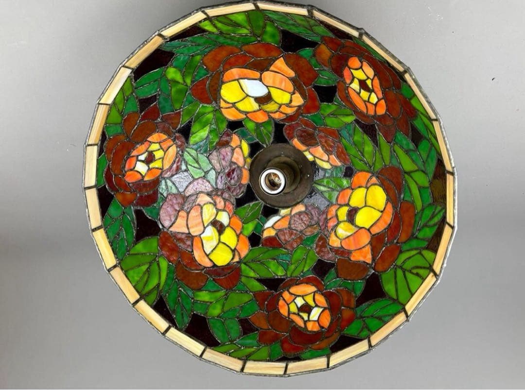 昭和レトロ ステンドグラス ランプ 照明 高級 真鍮 工芸硝子 本物