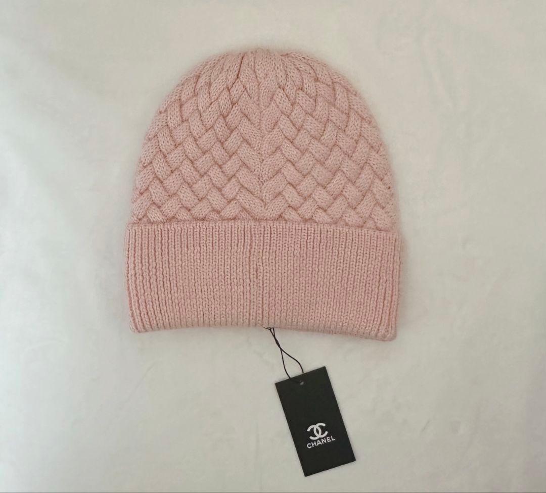 CHANEL ピンク 編み込みニット帽 新品タグ付き