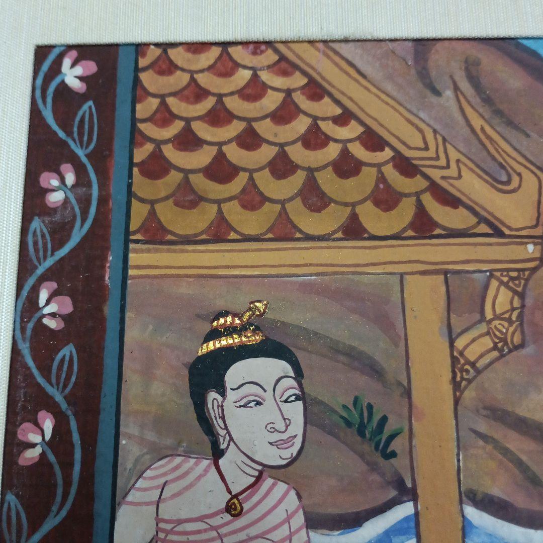 4446)タイの寺院画・宗教画？？？　水彩系の直筆　詳細不明