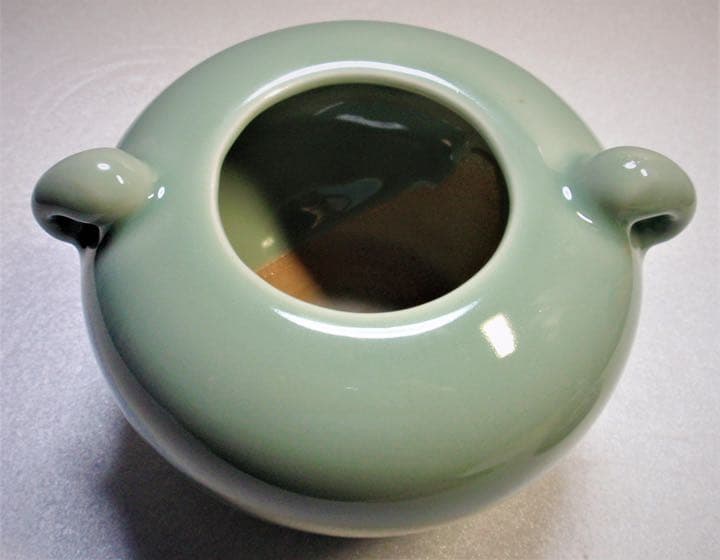 京焼　清水焼　香炉　青磁双耳獅子摘み香炉　高木鳳子　造