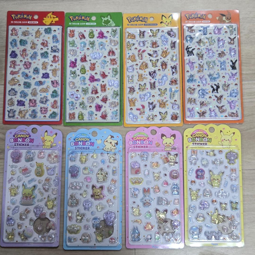 韓国 ポケモン ドロップシール 8種セット　3D ぷっくり 硬い　シール