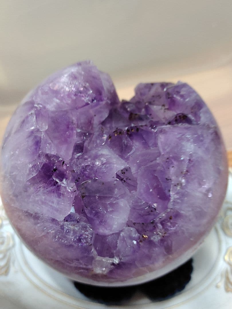 レア アメジスト笑口 金針ルチル入り 直径10.5cmブラジル産アメシスト丸玉