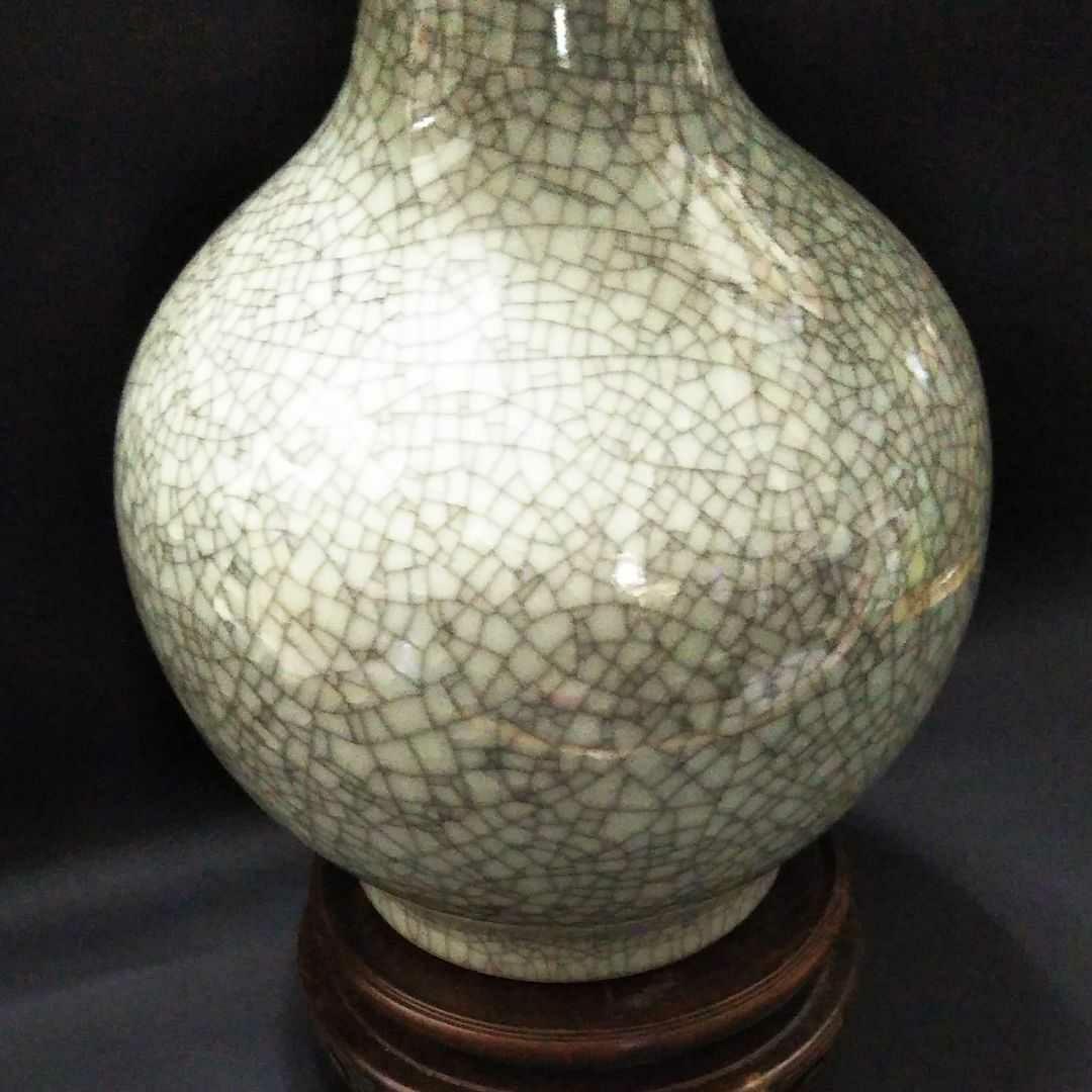 ※中国古美術/青磁氷列紋天球瓶(底款:官)