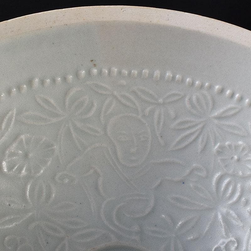 中国　定窯　白磁　刻花文碗　時代箱　V　R8462