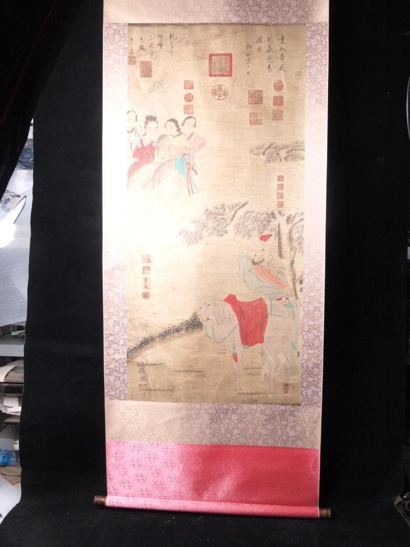 【骨董掛け軸】人物図徐熙　五代 肉筆保證 掛け軸　捲り AK949A12-3