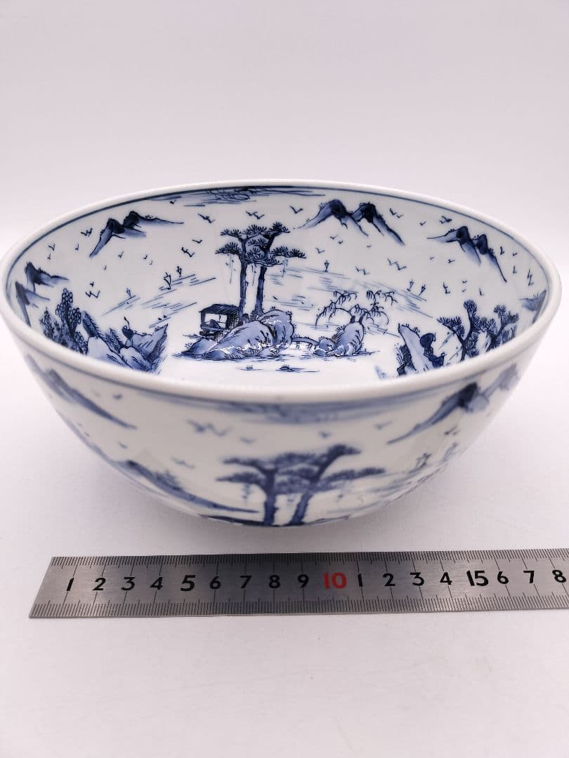 c601 菓子鉢 染付山水 川瀬白鳳 木箱 茶道具 古物