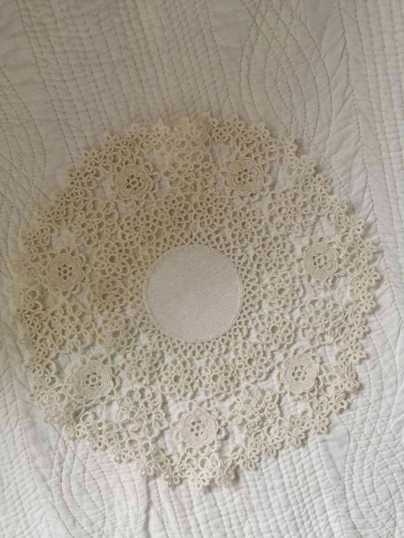 アンティーク アイリッシュリネン クロシェ編み花モチーフ ドイリー タティング風