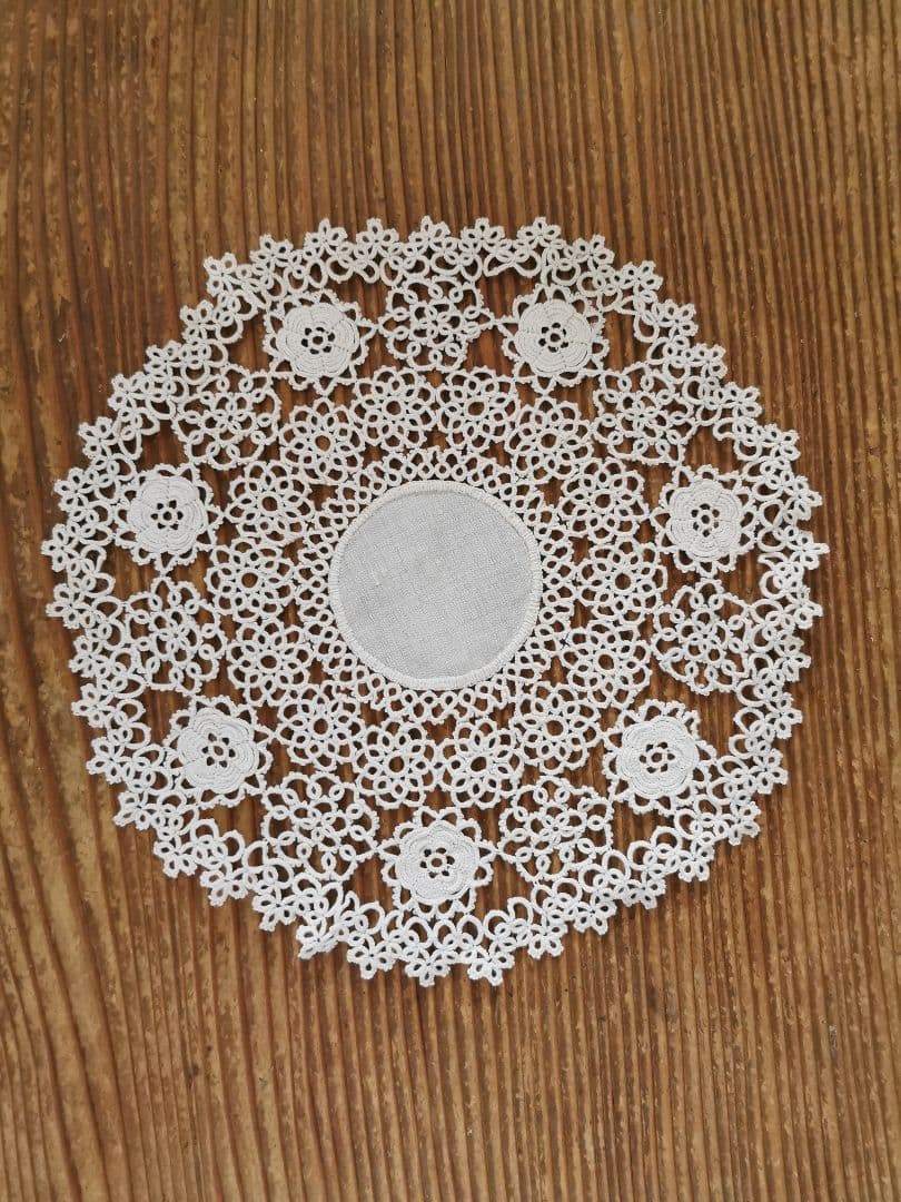 アンティーク アイリッシュリネン クロシェ編み花モチーフ ドイリー タティング風