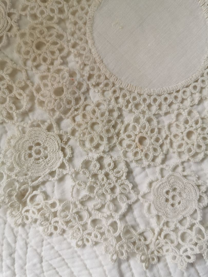 アンティーク アイリッシュリネン クロシェ編み花モチーフ ドイリー タティング風