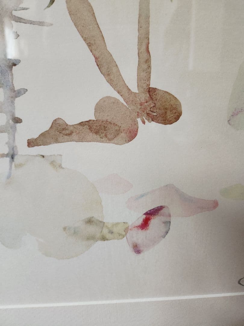 いわさきちひろ　貝がらと赤い帽子の少女　額縁付き　２３０/５００リトグラフ