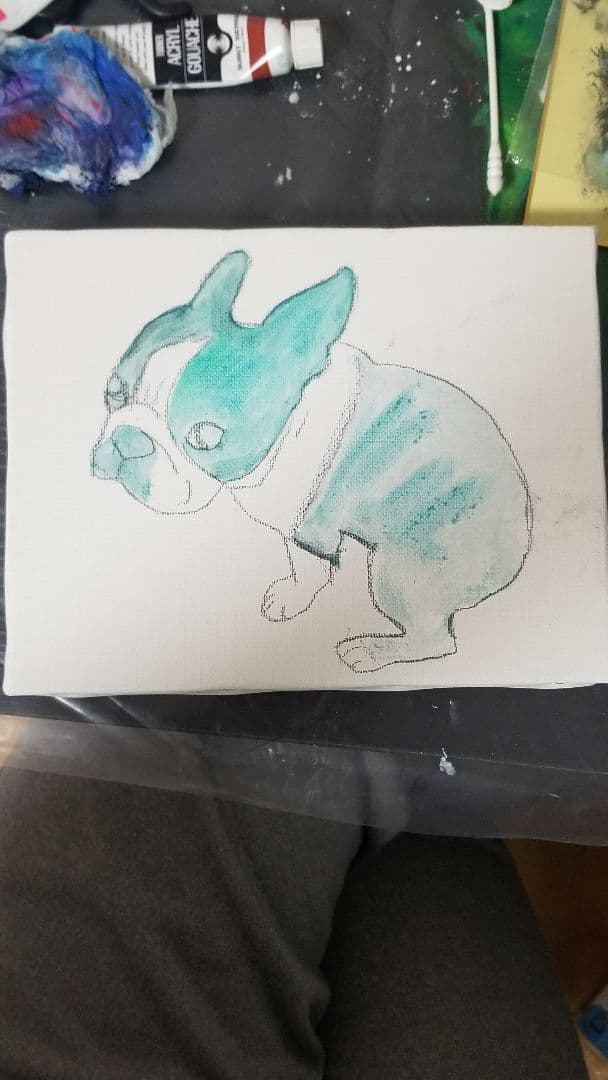 フレンチブルドッグ　アクリル画　原画　絵画　F0号