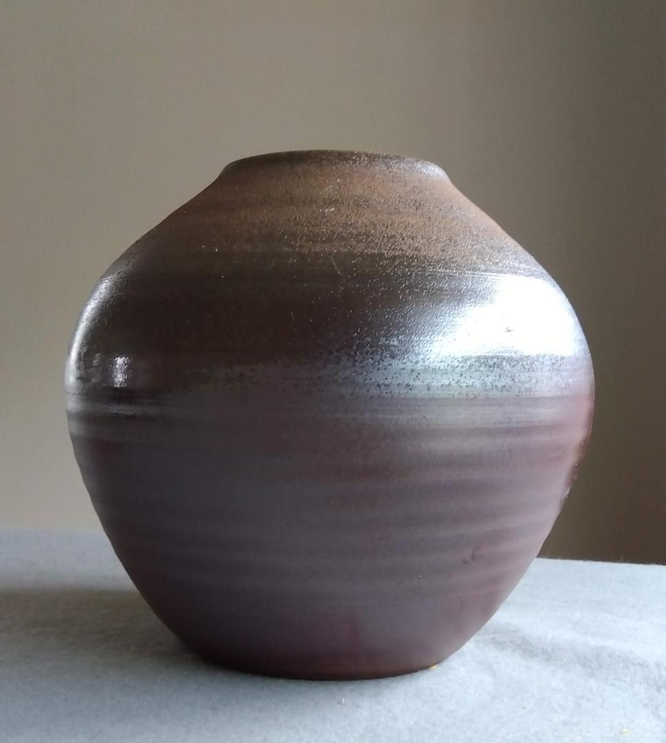 備前焼名工　幸崎達彦　落雁窯　還元焼成自然灰釉美逸品丸壺花器