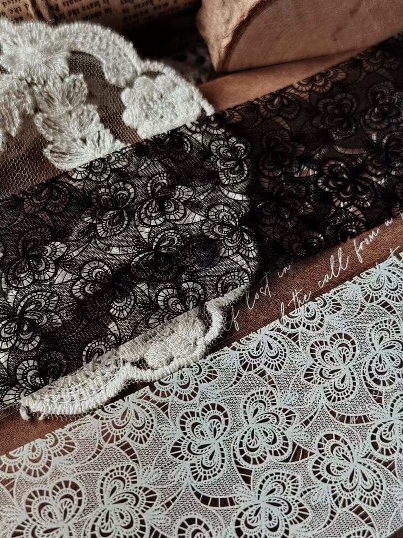 霖蓝汐原创手账《黑白蕾丝背景》海外マスキングテープ　マステ 【2648】