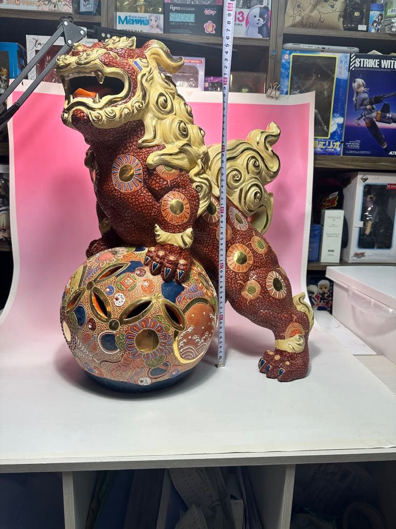 九谷焼 陶器 獅子 玉乗り シーサー 置物 縁起物 厄除け 高さ約56cm