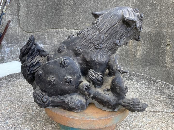 古い鬼瓦親子獅子33cm