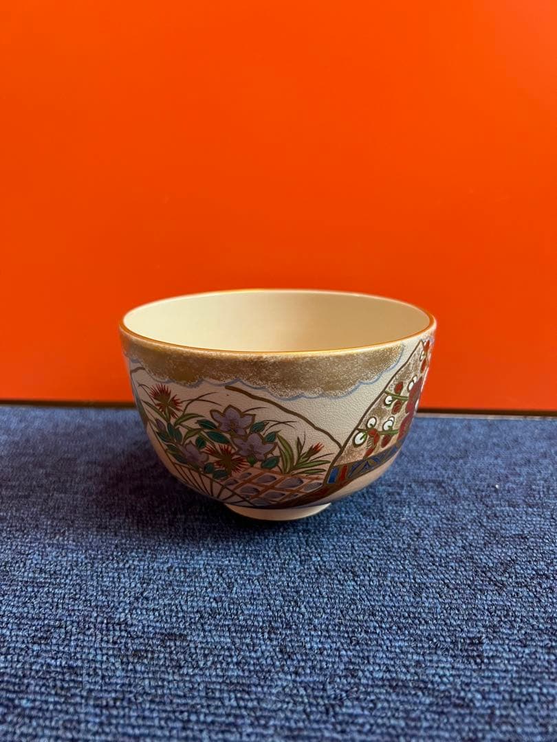 1444 橋本紫雲　色絵扇面霞文  抹茶碗　茶道具　高級茶碗