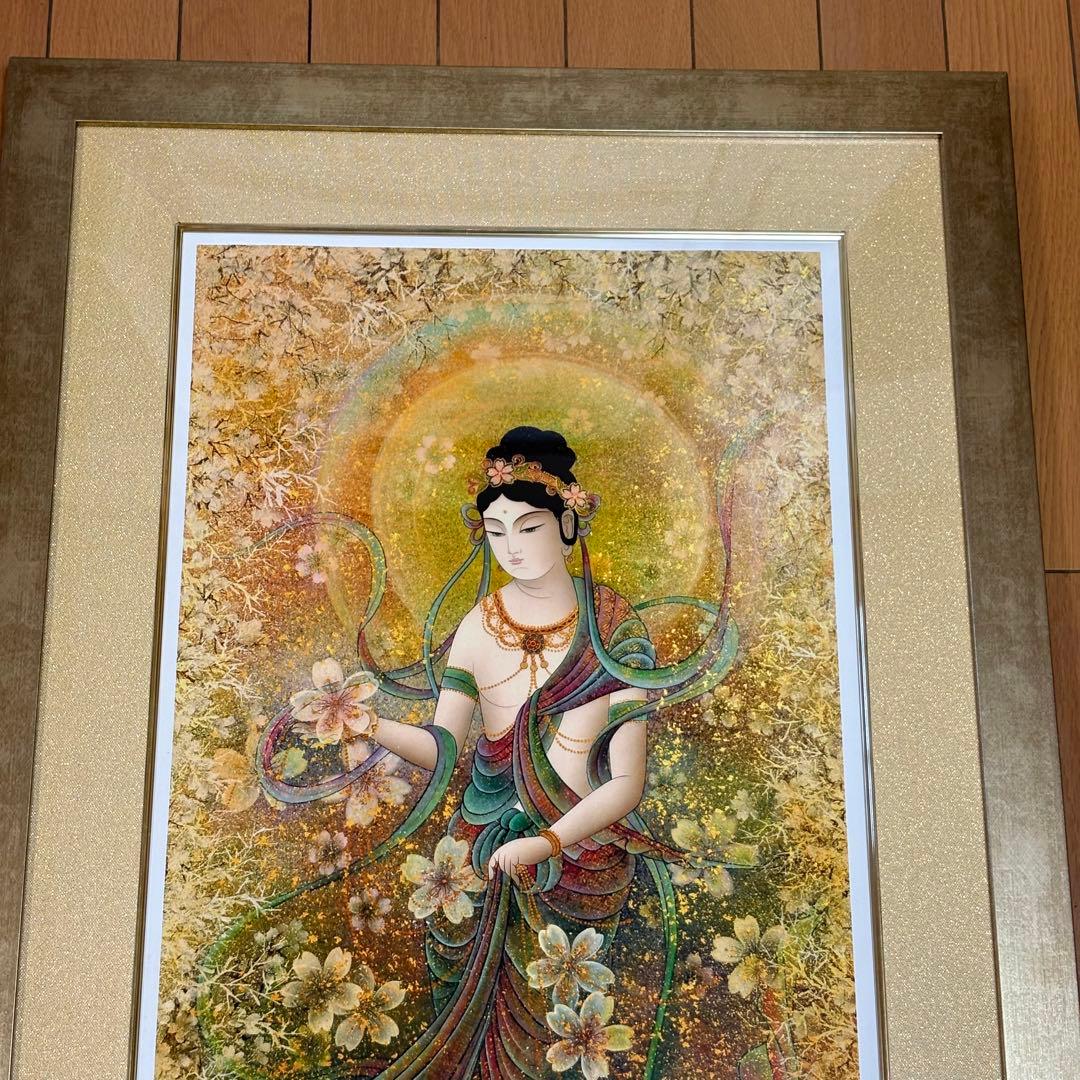 丸山寿美 ジグレー版画『飛天・桜華編む〜寿ぎの花飾り』額装 限定 美術複製