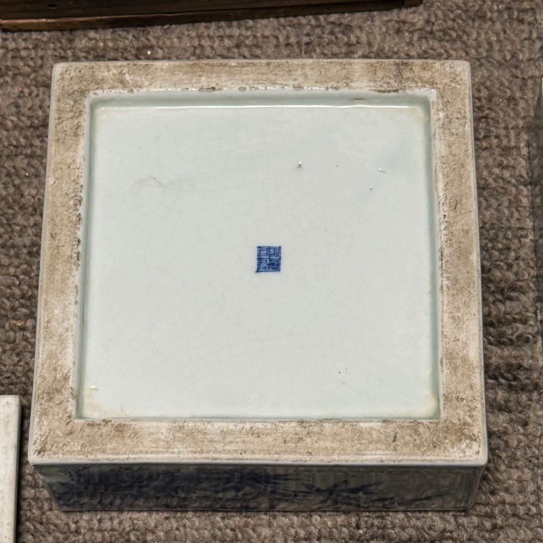 江戸期 亀山焼 染付 重箱 箱付