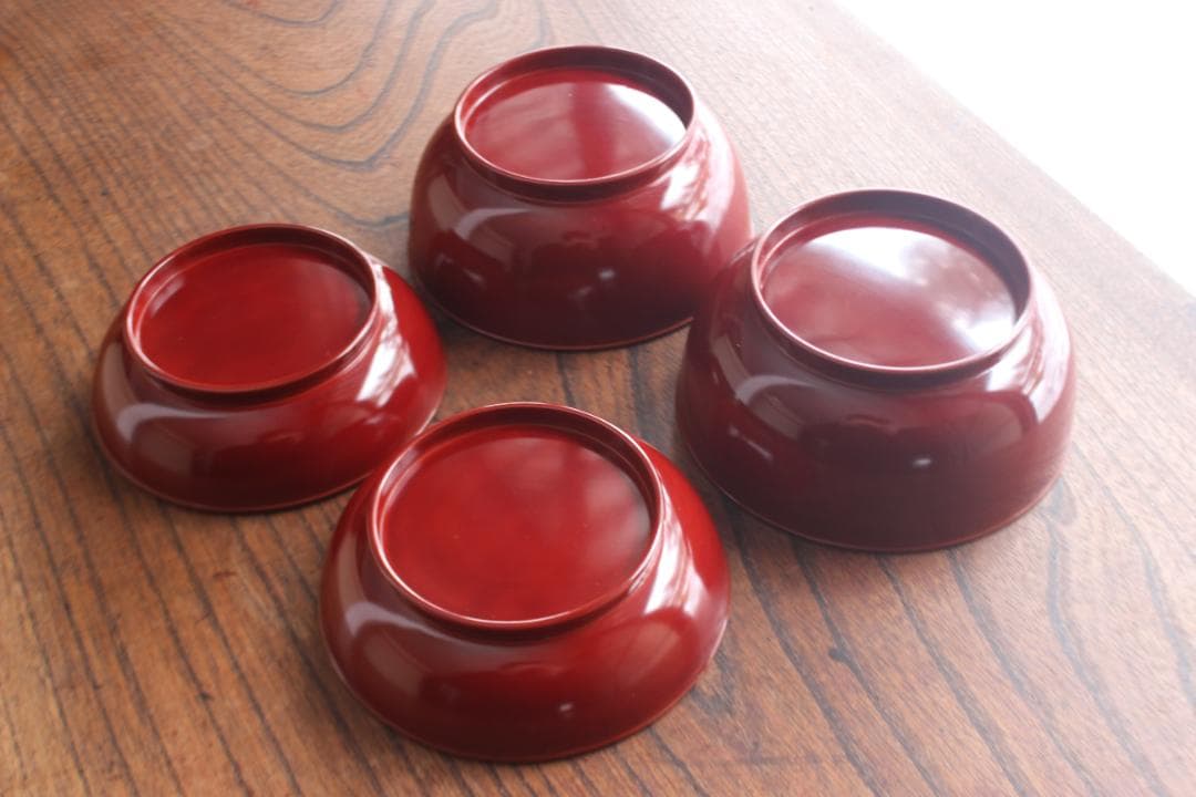デッドストック！極上紅溜に優美な桐花蒔絵の映えるお椀2点（検輪島塗京塗煮物椀