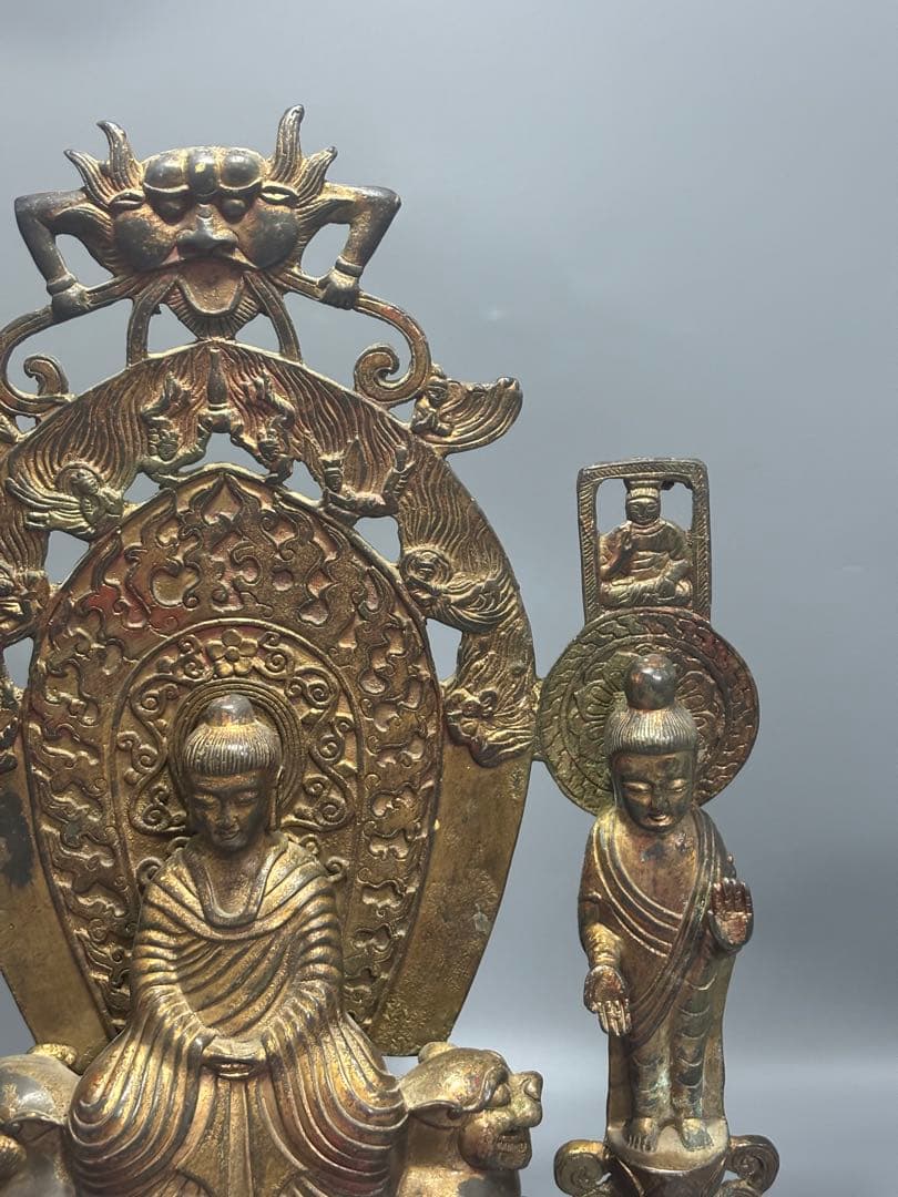 仏教古美術 純銅 文化遺産 文化財仏像伝承　 中央に仏と菩薩像