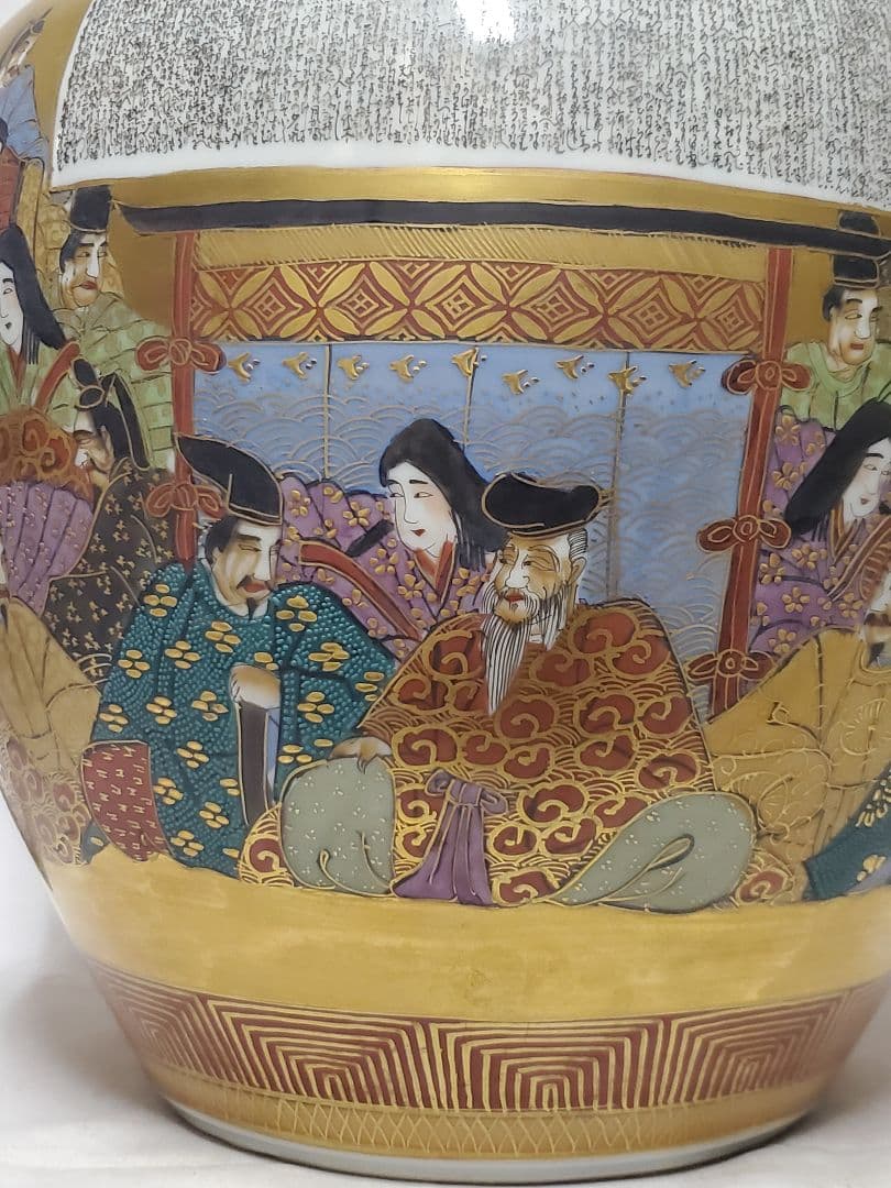 「tokora様御専用」保管品レトロ九谷焼金彩百人一首飾り壷高さ約31㎝九谷岳陽