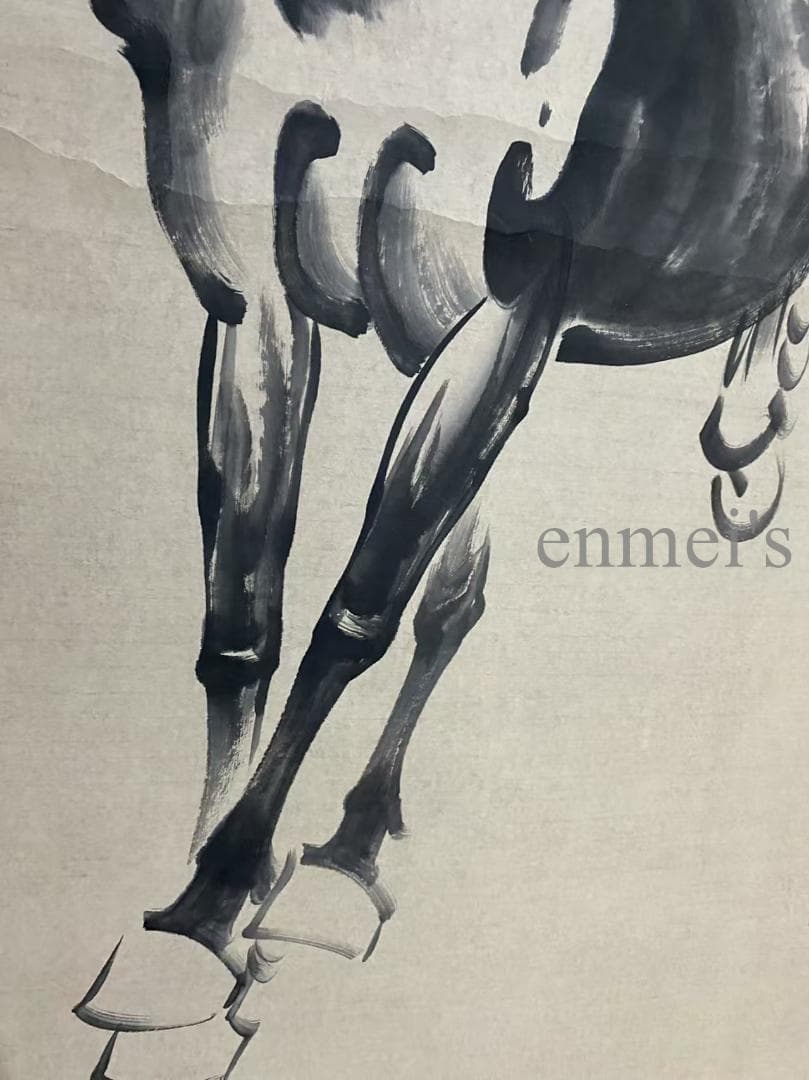中国古美術 近代 徐悲鴻款 神馳画 掛け軸 宣紙 唐物 書画 馬の水墨画 肉筆