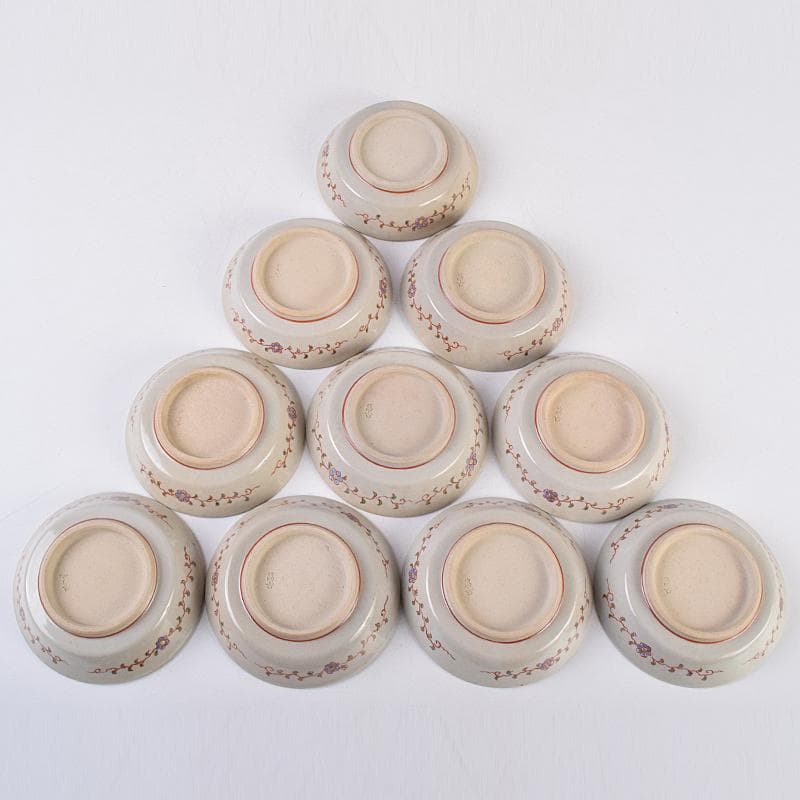 萬古焼　陶華園造　色絵　窓絵　山水人物花文　小皿　十客　共箱　M　R8897