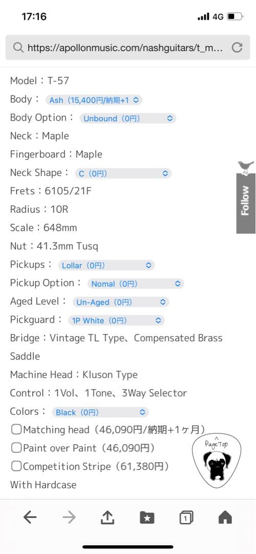 Nash Guitars T57 Un-Aged（エイジド加工なし）　美品
