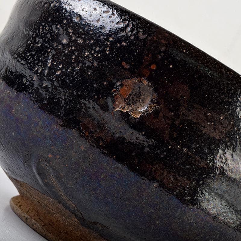 茶道具　楽吉左衛門　九代　了入作　黒楽茶碗　共箱　V　R9515