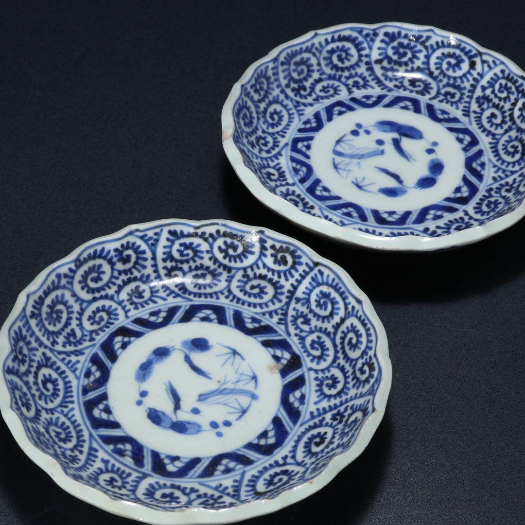 伊万里染付蛸唐草小皿∅11㎝ 2枚組　骨董　古伊万里　R1639B2