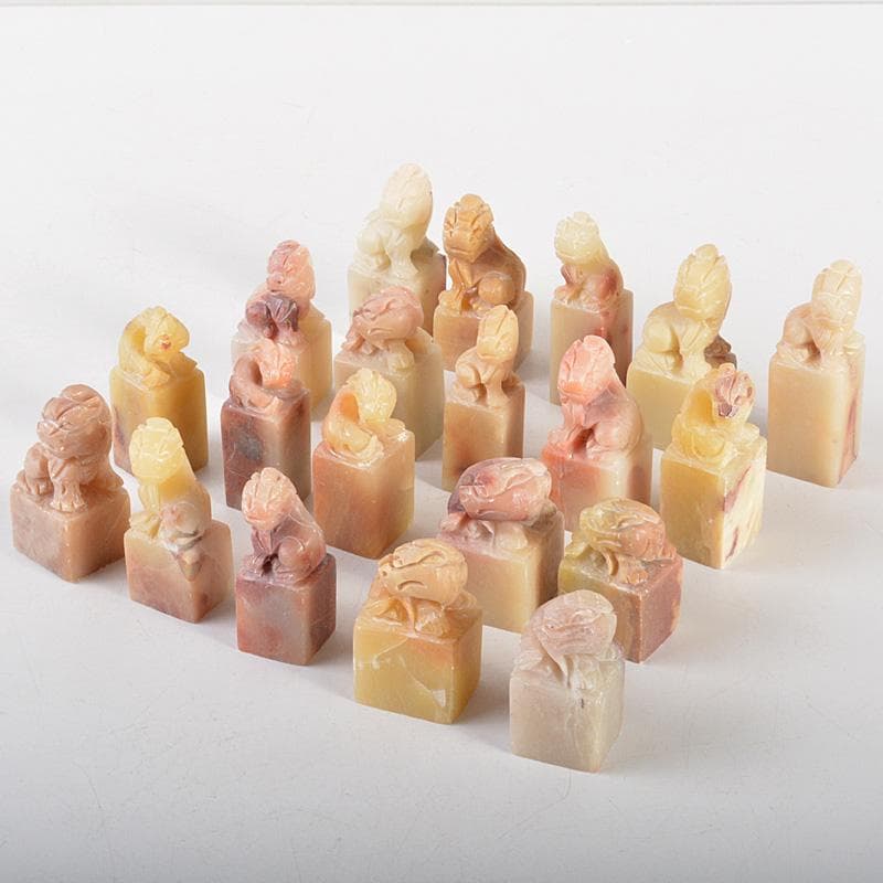 中国　玉石寿山石彫刻　神獣摘　印材　20点まとめて　C　6407E