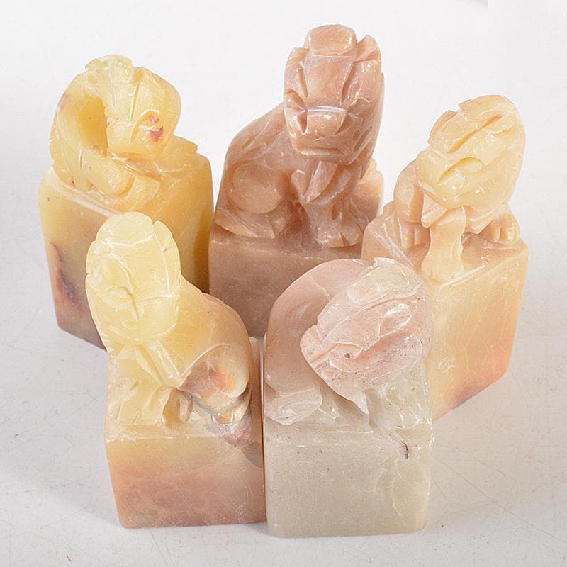 中国　玉石寿山石彫刻　神獣摘　印材　20点まとめて　C　6407E