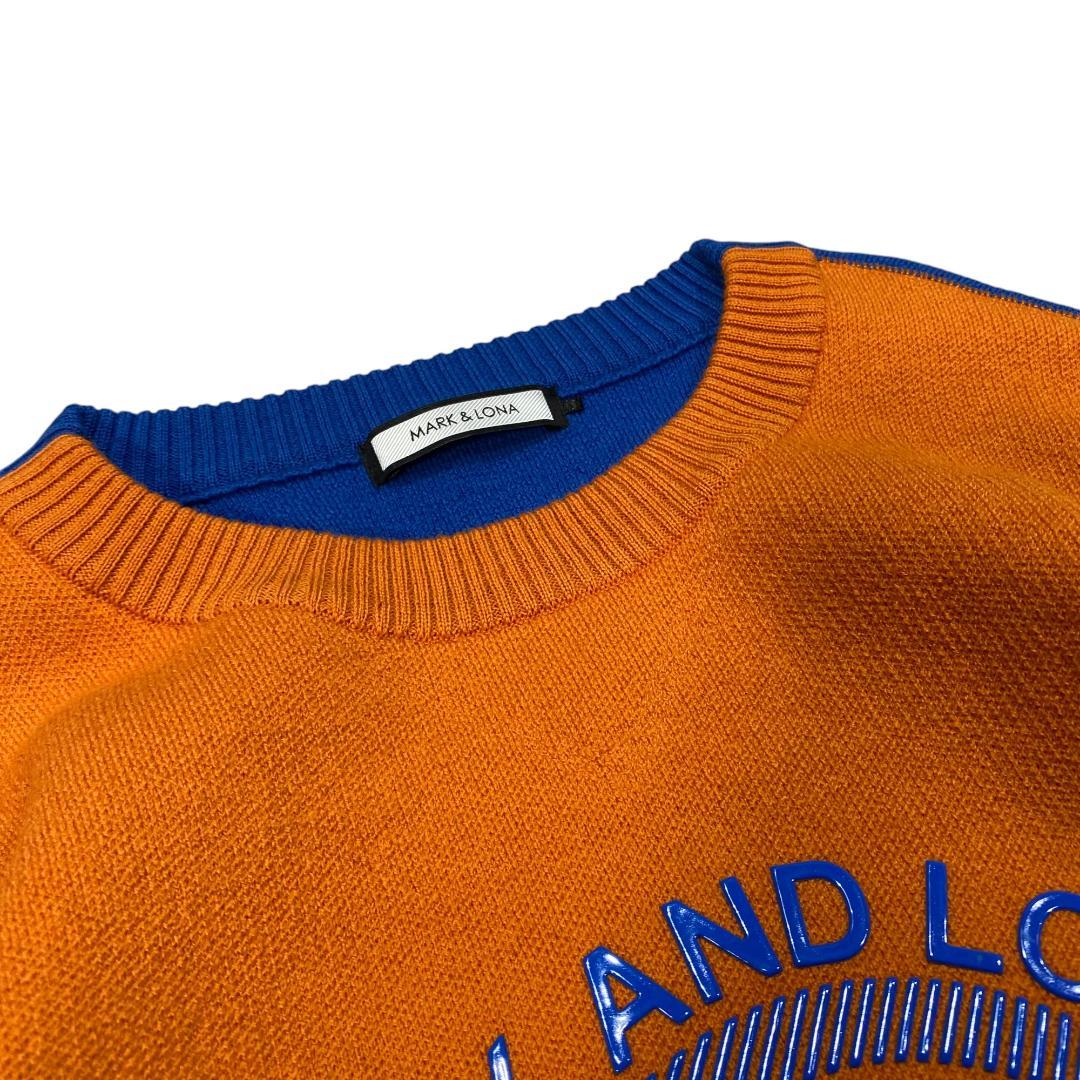 マークアンドロナ 長袖 ニット セーター 46 オレンジ ブルー ゴルフ メンズ